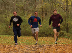 Three students running